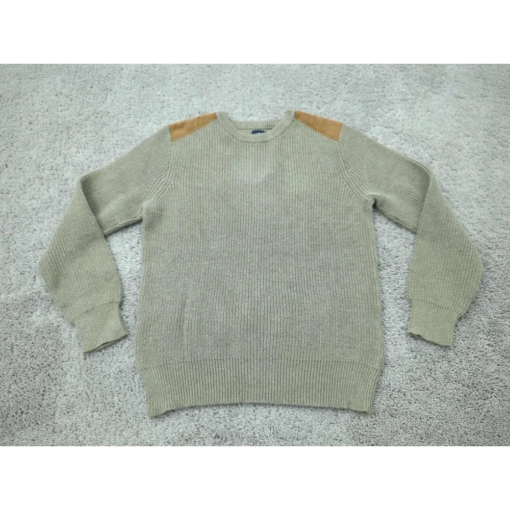 J Crew‎ Sweater Mens Large Brown Pullover Woodsman Crew Neck Shoulder Patch Knit